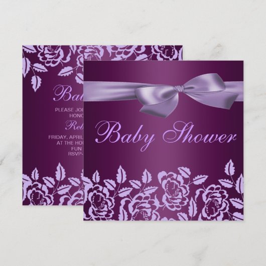 De paars namen de Uitnodiging van het Baby shower (Voorkant / Achterkant)