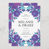 De paarse Behandelde Bloemen sparen de Datum Kaart (Voorkant / Achterkant)