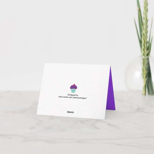 De paarse Berijpende Kers Cupcake van de Vanille Bedankkaart (Achterkant)