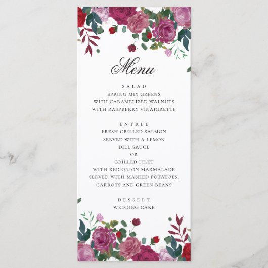 De paarse bruintuinbruiloft van Burgundy. Rozen Menu (Voorkant)