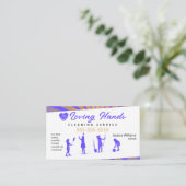 De Paarse en gele schoonmaakdienst van het houden Visitekaartje (Staand voorkant)