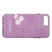 De paarse en Witte Douane van Bloemen met de Naam Case-Mate iPhone Case (Achterkant (Horizontaal))