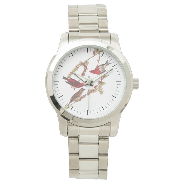 De Paarse Finch Red Birds  kunst van Audubon Horloge (Voorkant)