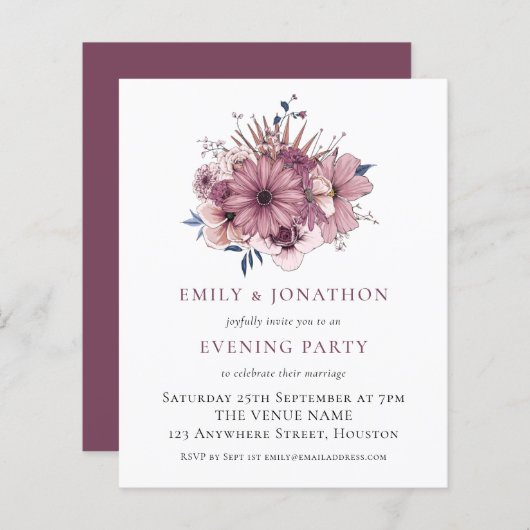 De Paarse Florals Weddenschap Avond Uitnodiging (Voorkant / Achterkant)