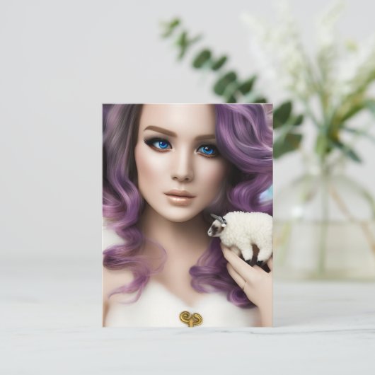 De Paarse gepaarde vrouw en een stut-staafje Briefkaart (Staand voorkant)