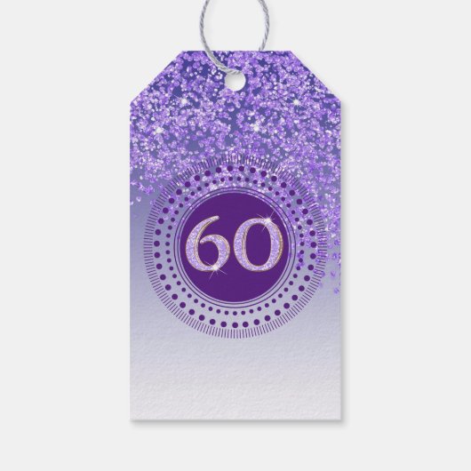 De Paarse Glitter 60ste Verjaardag Cadeaulabel (Achterkant)