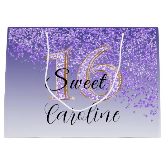 De Paarse Glitter Sweet 16 Birthday Groot Cadeauzakje (Voorkant)