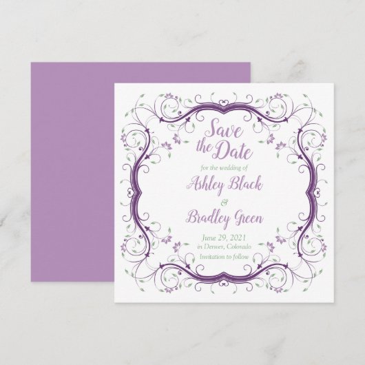 De Paarse Groene Vloeibare Band van de RolWedding  Save The Date (Voorkant / Achterkant)