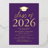 De Paarse Klasse van de Graduation Party 2025 Folie Uitnodiging (Voorkant)