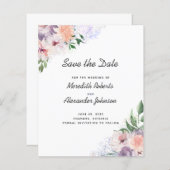 De Paarse Peach Floral QR-code sparen de datum (Voorkant / Achterkant)