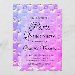 De paarse Roze Viering van Parijs Quinceañera Kaart