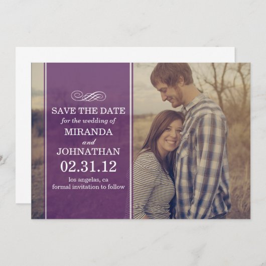 De paarse Transparante Foto sparen de Datum nodigt Save The Date (Voorkant / Achterkant)