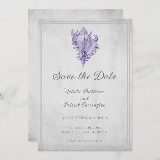 De Paarse Vergroting Shell sparen de Datum uitnodi Kaart (Voorkant / Achterkant)