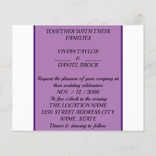 DE PAARSE WEDINGINVITATIE FLYER (Achterkant)