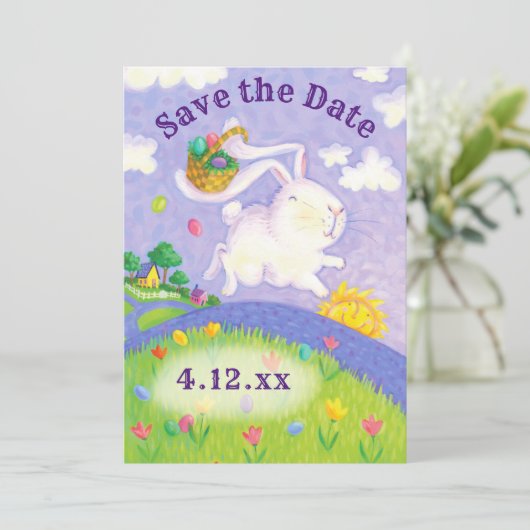 De paaseiboer bewaart de datum Bunny Rabbit Invite Save The Date (Staand voorkant)