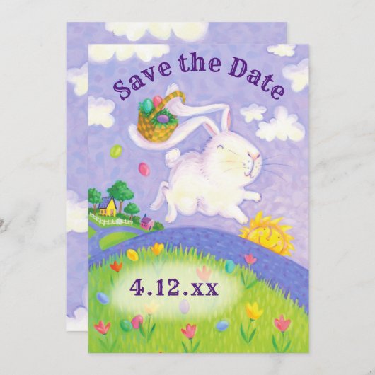 De paaseiboer bewaart de datum Bunny Rabbit Invite Save The Date (Voorkant / Achterkant)