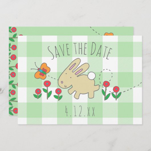De paaseiboer bewaart de datum Bunny Rabbit Invite Save The Date (Voorkant / Achterkant)