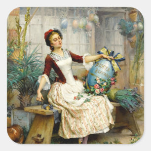 De Paaseieren, fine art vintage schilderij Vierkante Sticker