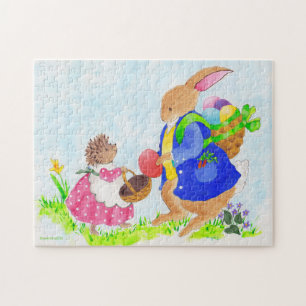 De paashaas en Heddy Hedgehog Legpuzzel