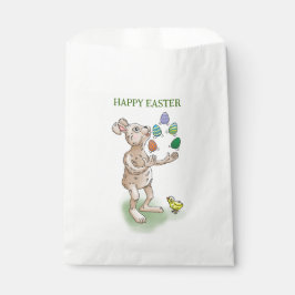 De paashaas jongleert met de paaseieren bedankzakje