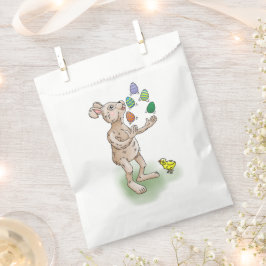 De paashaas jongleert met de paaseieren bedankzakje