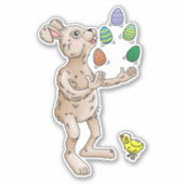 De paashaas jongleert met de paaseieren sticker (Voorkant)