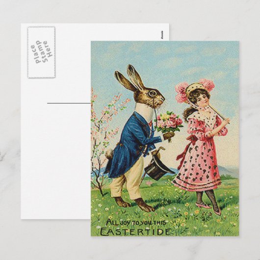 De paashaas nam het Victoriaans Landschap van de Feestdagenkaart (Voorkant / Achterkant)