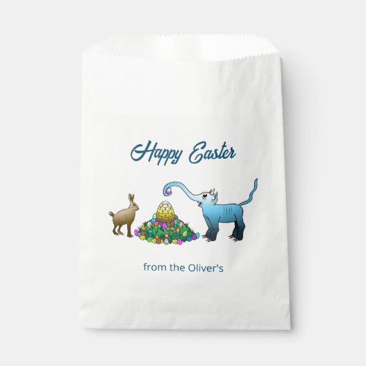 De paashaas verzamelt paaseieren bedankzakje (Voorkant)