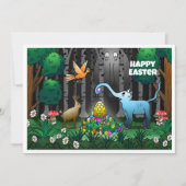 De paashaas verzamelt paaseieren feestdagenkaart (Voorkant)