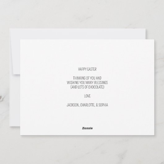 De paashaas verzamelt paaseieren feestdagenkaart (Achterkant)