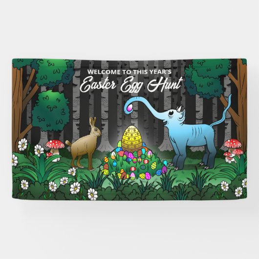 De paashaas verzamelt paaseieren spandoek (Horizontaal)