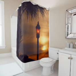 De Palm, lantaarn en zonsondergang douche gordijn