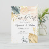 De palmbladeren slaan de datum op save the date (Staand voorkant)