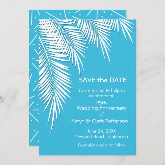 De palmbomen op Blauw bewaren de DATUM Kaarten (Voorkant / Achterkant)