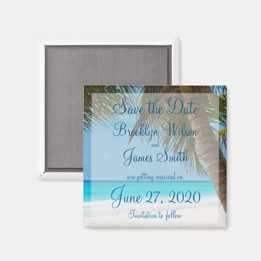 De palmbomen op de beach bruiloft sparen de datum  magneet (Voorkant / Achterkant)