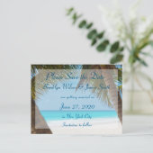 De palmbomen op de beach bruiloft sparen het Brief Aankondigingskaart (Staand voorkant)