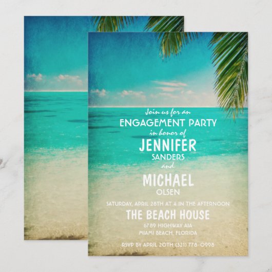 De palmbomen op de Beach Engagement Party nodigt u Kaart (Voorkant / Achterkant)