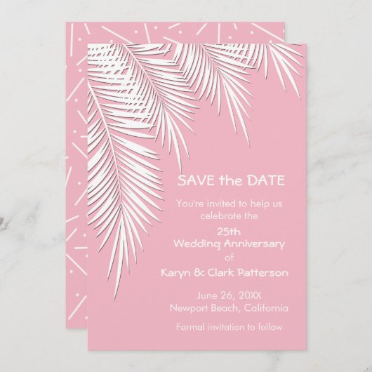 De palmbomen op Roze bewaren de DATUM Kaarten (Voorkant / Achterkant)