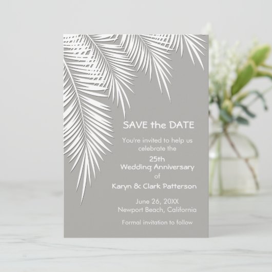 De palmbomen op Zilver bewaren de DATUM Kaarten (Staand voorkant)