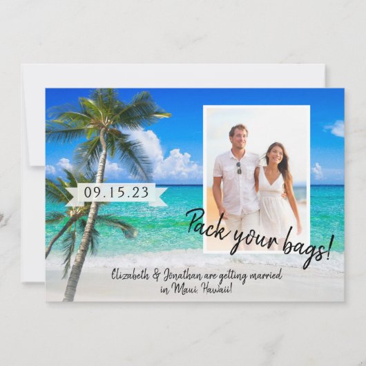 De palmbomen van de Beach van de Foto verpakken uw Save The Date (Voorkant)
