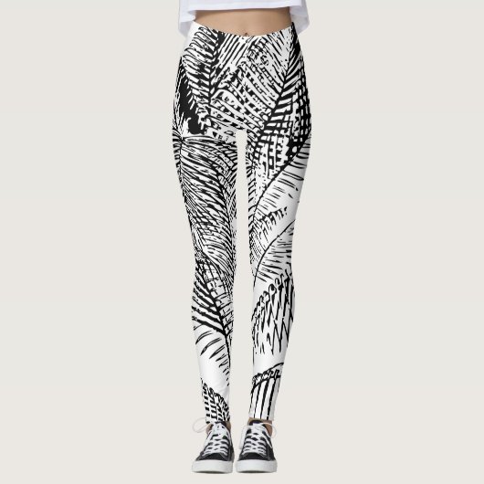 De palmboom verlaat  Retro Abstract Patroon Leggings (Voorkant)