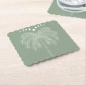 De palmboomlijn die witte groene maanfasen trekt,  kartonnen onderzetters (Gebogen)