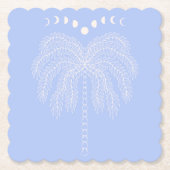 De palmboomlijn die witte lila maanfasen trekt, mo kartonnen onderzetters (Voorkant)