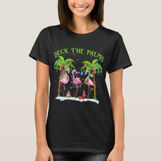 De Palms Flamingo Tropical Kerstlichten decanteren T-shirt (Voorkant)