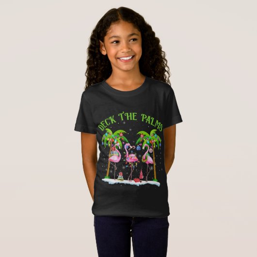 De Palms Flamingo Tropical Kerstlichten decanteren T-shirt (Voorkant volledig)