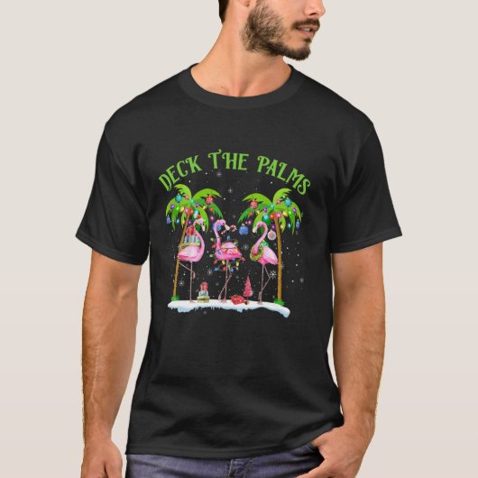 De Palms Flamingo Tropical Kerstlichten decanteren T-shirt (Voorkant)