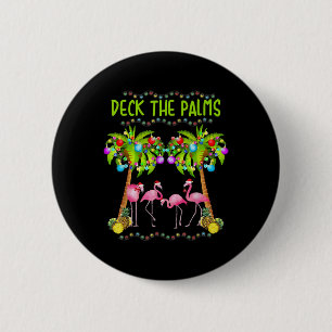 De Palms Merry Flamingo Kerstmis t-shirt laten val Ronde Button 5,7 Cm