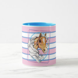 De Palomino (blauwe, roze & witte strepen) Mok