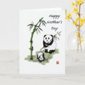 De panda draagt en baby, de Dag van de Gelukkige Kaart (Gele Bloem)
