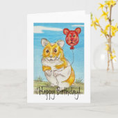 De panda draagt Hamster met Rode Ballon Kaart (Gele Bloem)